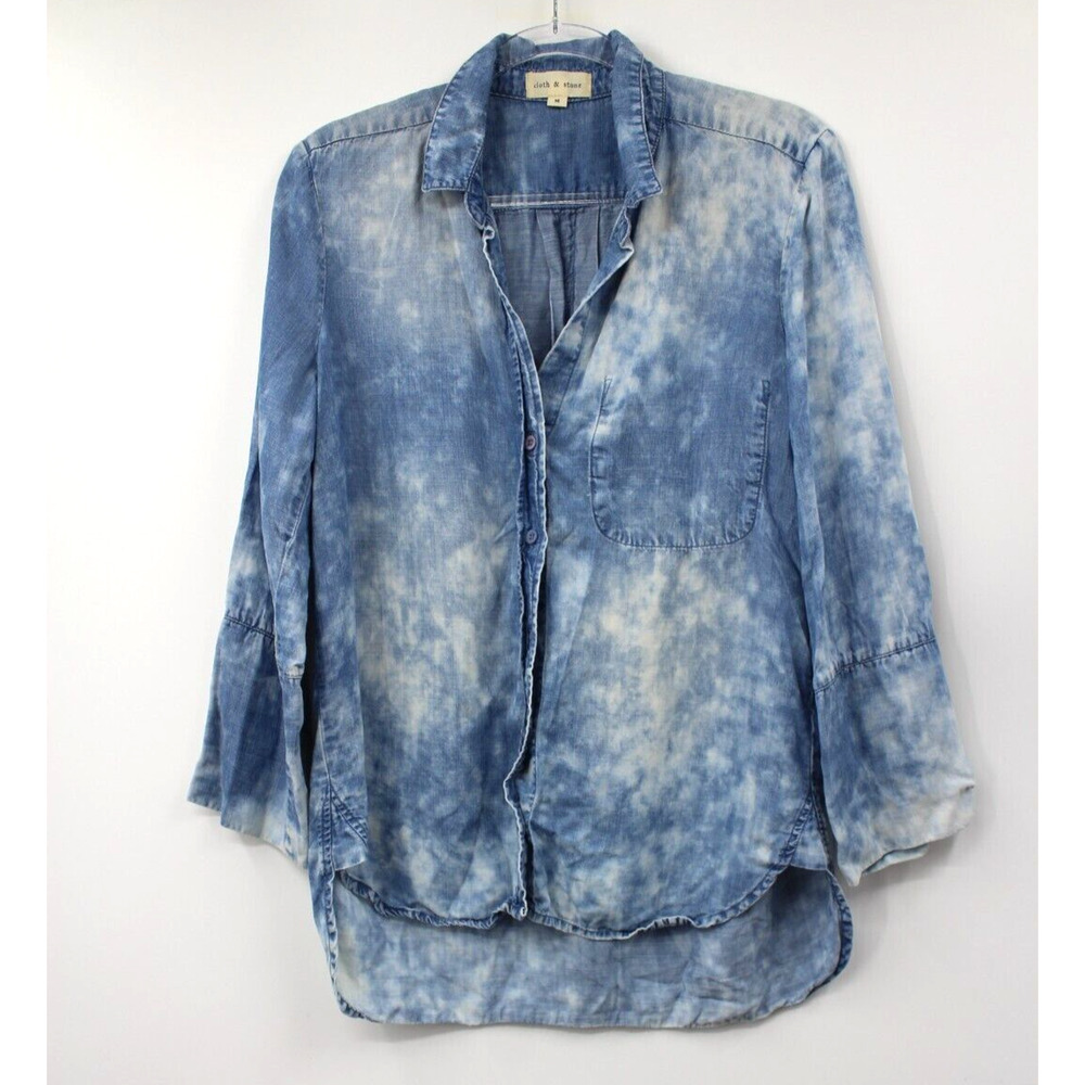 Anthropologie Cloth & Stone Shirt Medium Blue Button-Up Tencel Chambray High Low
